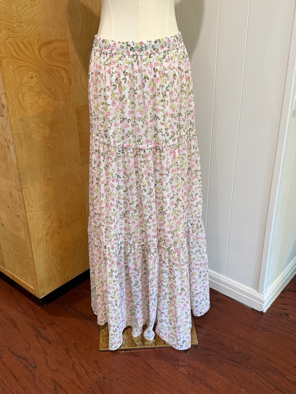 J. Crew White Floral Maxi Skirt with Pink & Green Accents - Picture 2 of 4